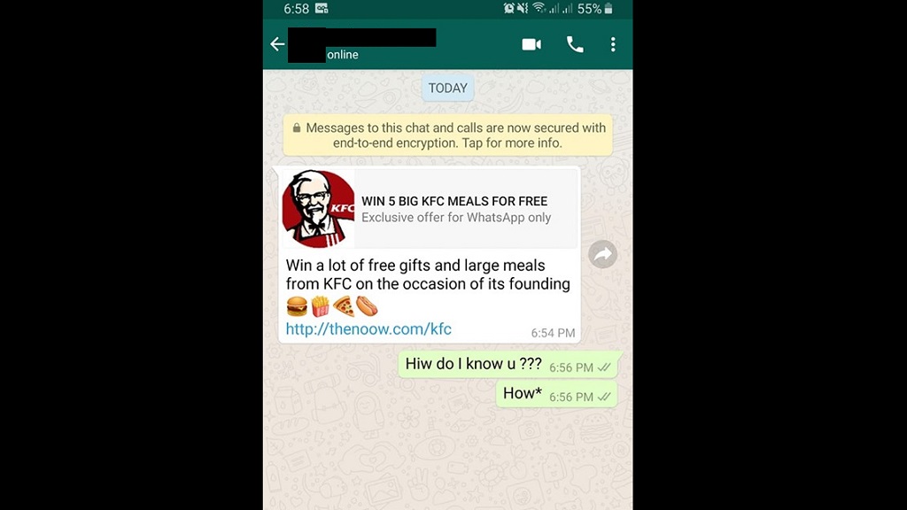 KFC Whatsapp Scam