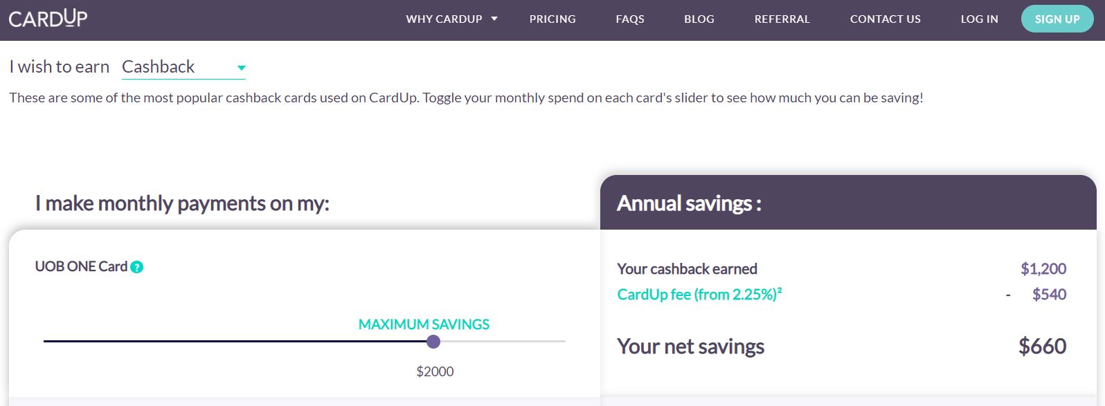 Maximise your Credit Card Miles and Cashback Using Cardup Cashback Example 2