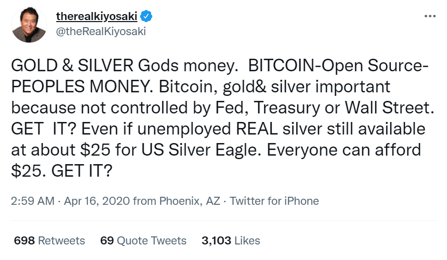 Biggest Crash In History By Rich Dad Tweet Gold Sliver Bitcoin